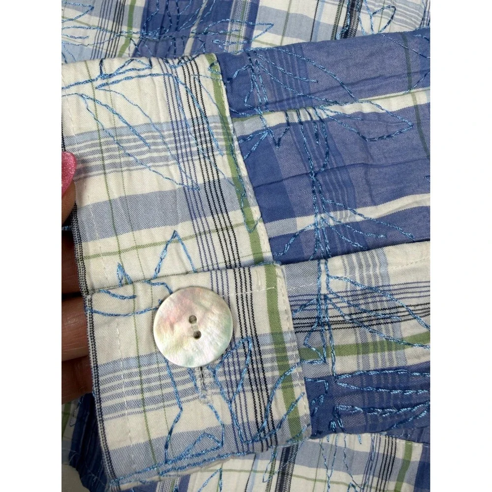 Christopher & Banks Blue Plaid Embroidered Textured Blazer Jacket Womens Small
